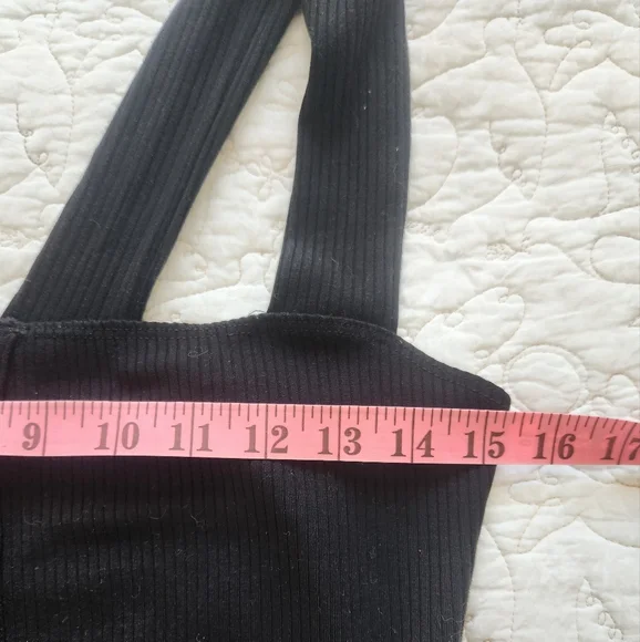 Reformation Landry Jumpsuit Medium Black Ribbed Knit Square Neck Button Lyocell - Picture 9 of 11